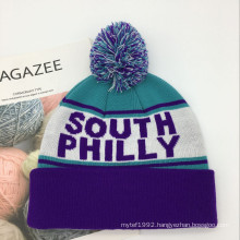 2020 Custom Winter Hats With Pom Poms OEM Unisex Jacquard Knitting Logo Slouch Beanie Hat